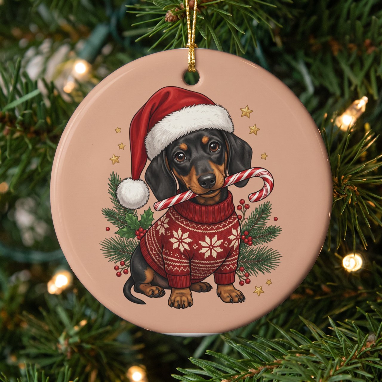 Dachshund Christmas Ornament, Cute Doxie Holiday Tree Decor, Wiener Dog Santa Hat Ornament, Dog Lover Gift, Pet Keepsake Stocking Stuffer