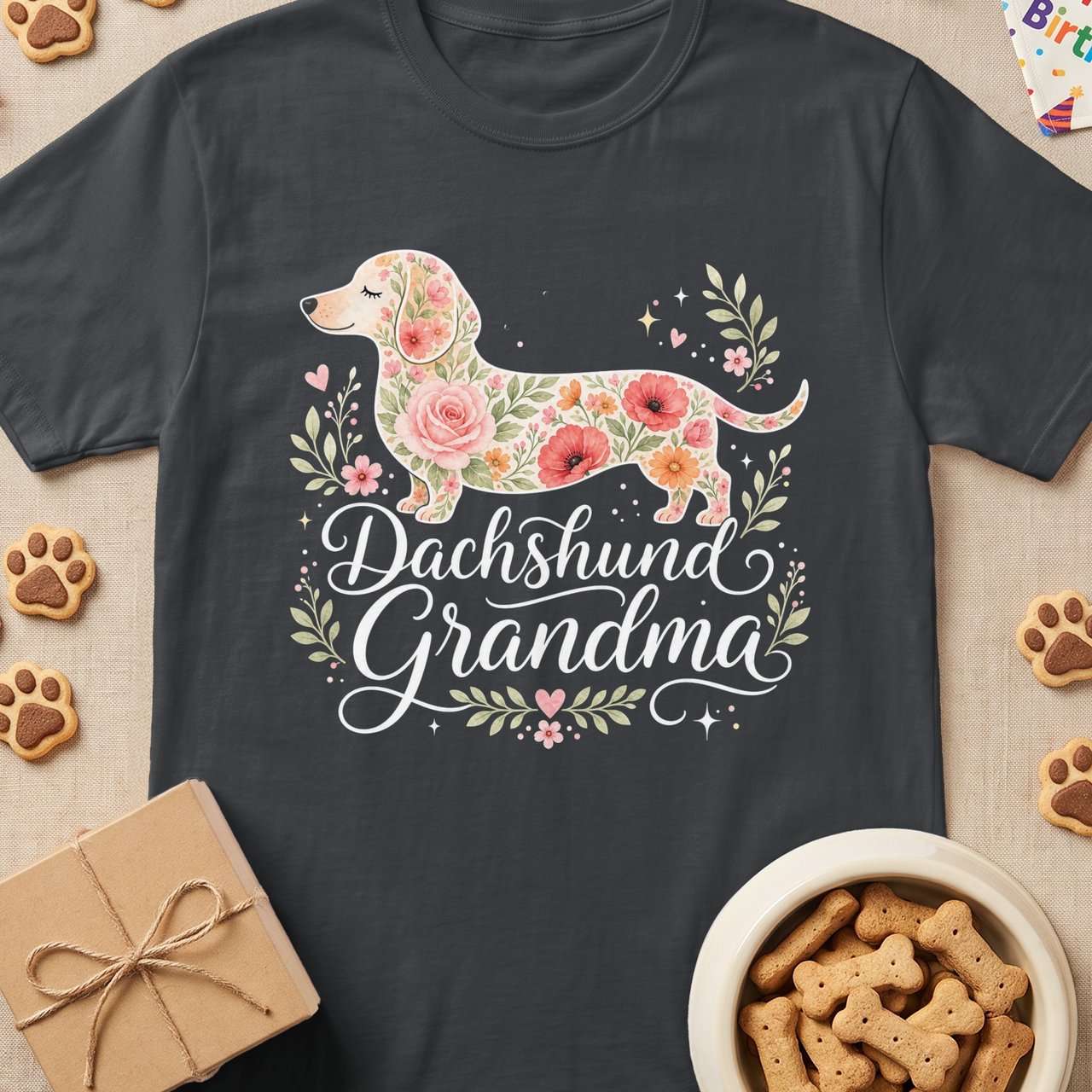 Floral Dachshund Grandma Tee