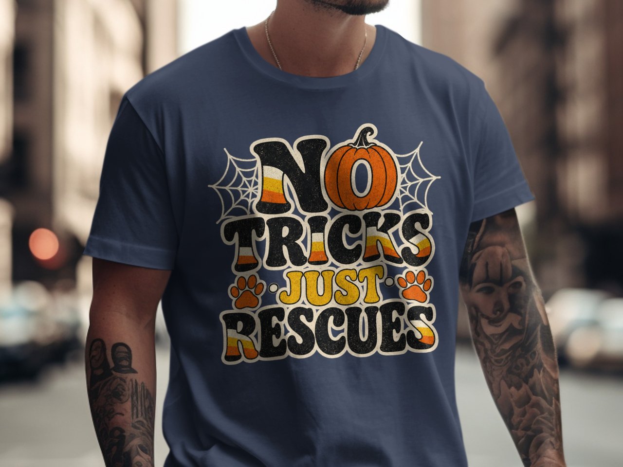 No Tricks Just Rescues T-Shirt, Retro Halloween Dog Rescue Tee, Fall Puppy Lover Gift, Spooky Pet Adoption Shirt