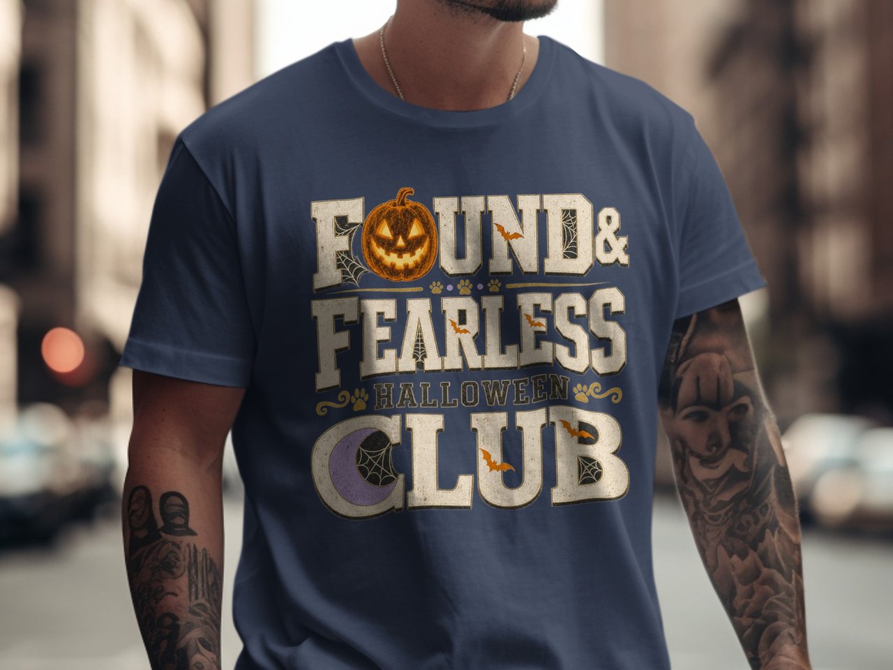 Found & Fearless Halloween Club T-Shirt, Vintage Spooky Pumpkin Tee, Retro Bat Spiderweb Paw Print Fall Shirt Gift