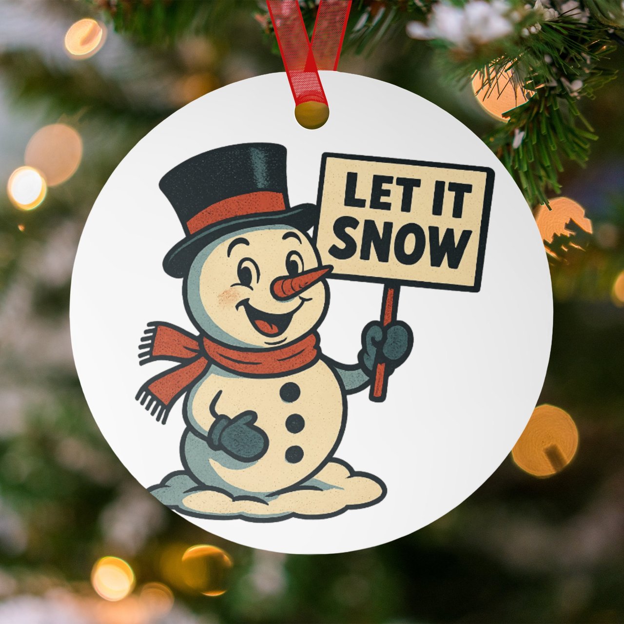 Let It Snow Retro Snowman Ornament