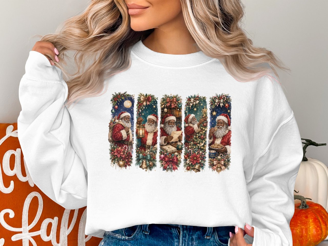 Vintage Black Santa Christmas Brushstroke African American Santa Sublimation Design, Nostalgic Holiday 
