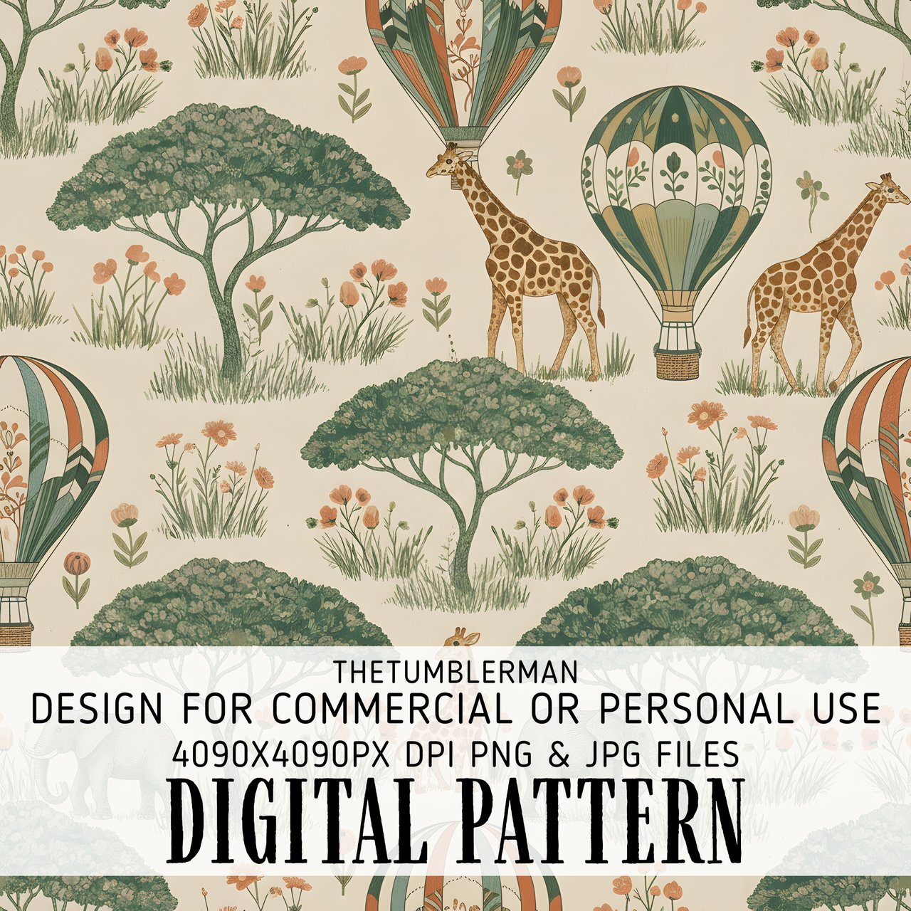 Giraffe Digital Pattern, Balloon Digital Bundle, Animal Print, Digital Paper Pack, Scrapbooking Paper, Fabric Design, Commercial Use Pattern