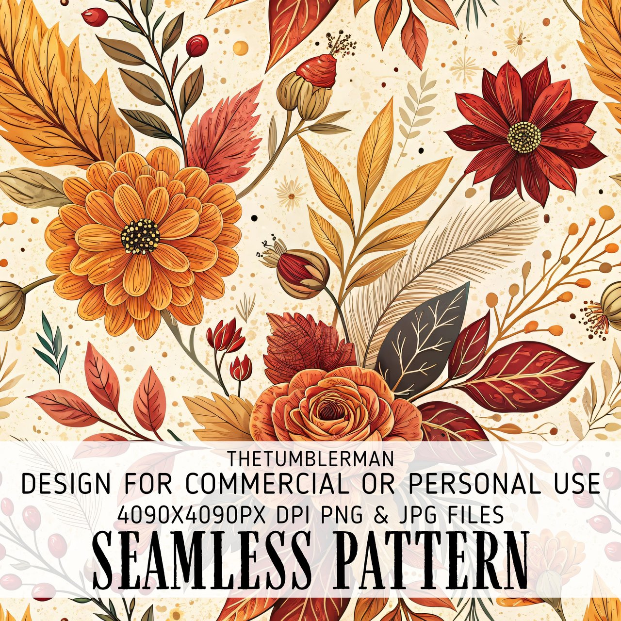 Autumn Flowers Tumbler Design, Digital Download, Fall Floral PNG, Junk Journal Paper, Watercolor Backgrounds, Scrapbooking Paper
