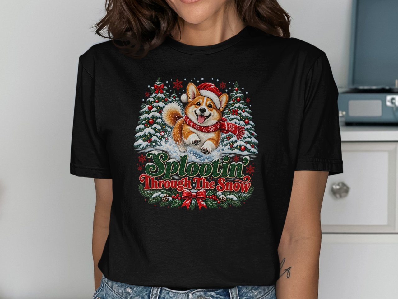 Splootin' Through The Snow Corgi Tee