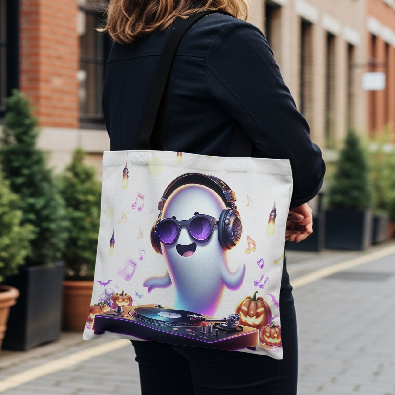 Halloween Tote Bag, Ghost DJ Tote Bag, Music Lover, Halloween Party, Pumpkin Design, Spooky Season, Cute Ghost, Fun Tote, Gift Idea