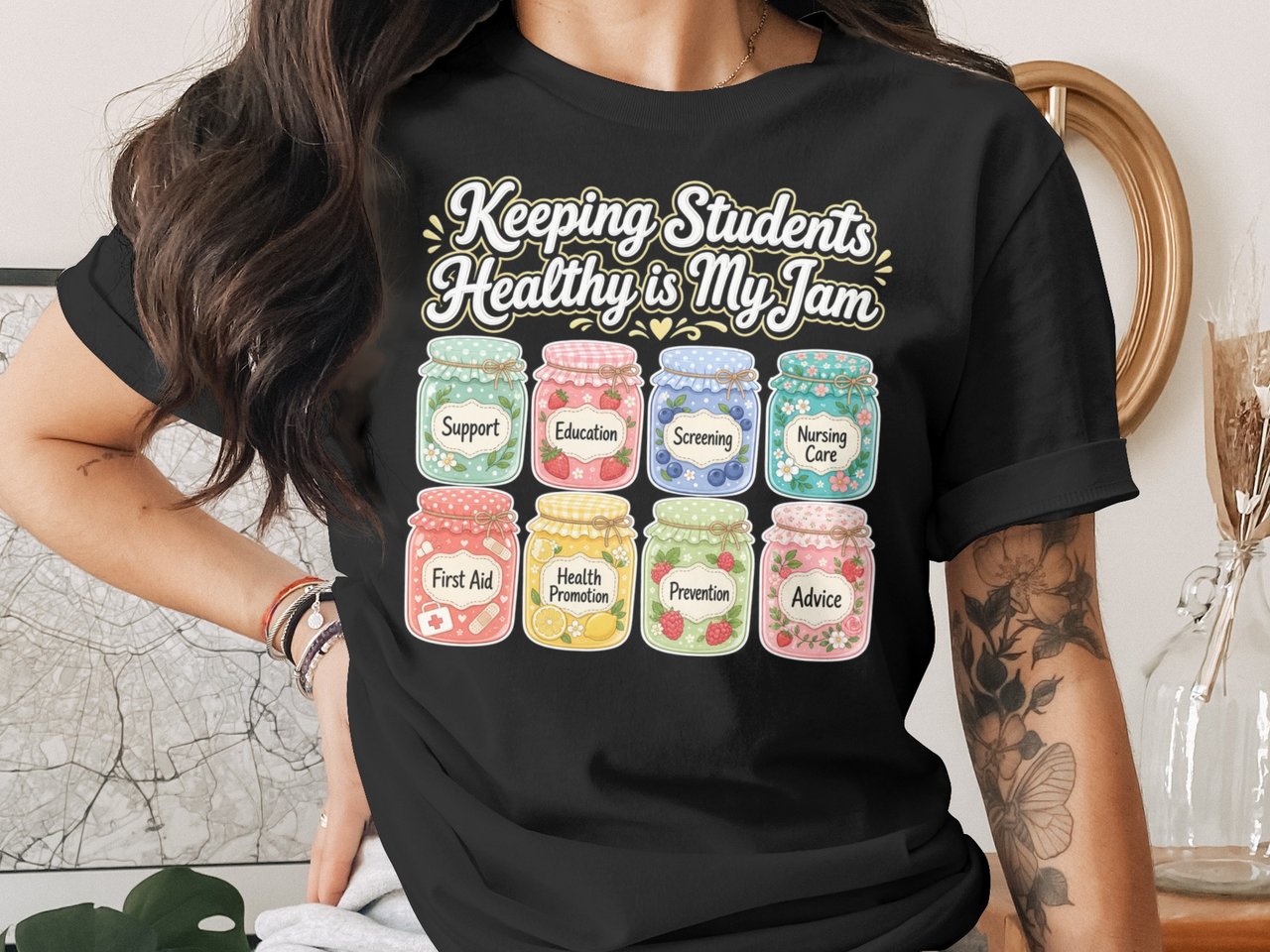 School Nurse T-Shirt: Student Health Jam Jar Design, Nurse Appreciation Gift