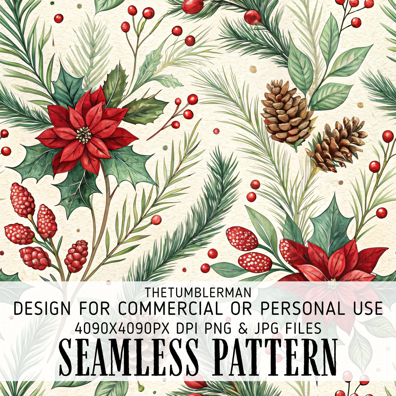 Christmas Poinsettia Tumbler Design, Digital Download, Watercolor Floral Junk Journal Pages, Holiday Scrapbooking Paper, Digital Tumbler PNG