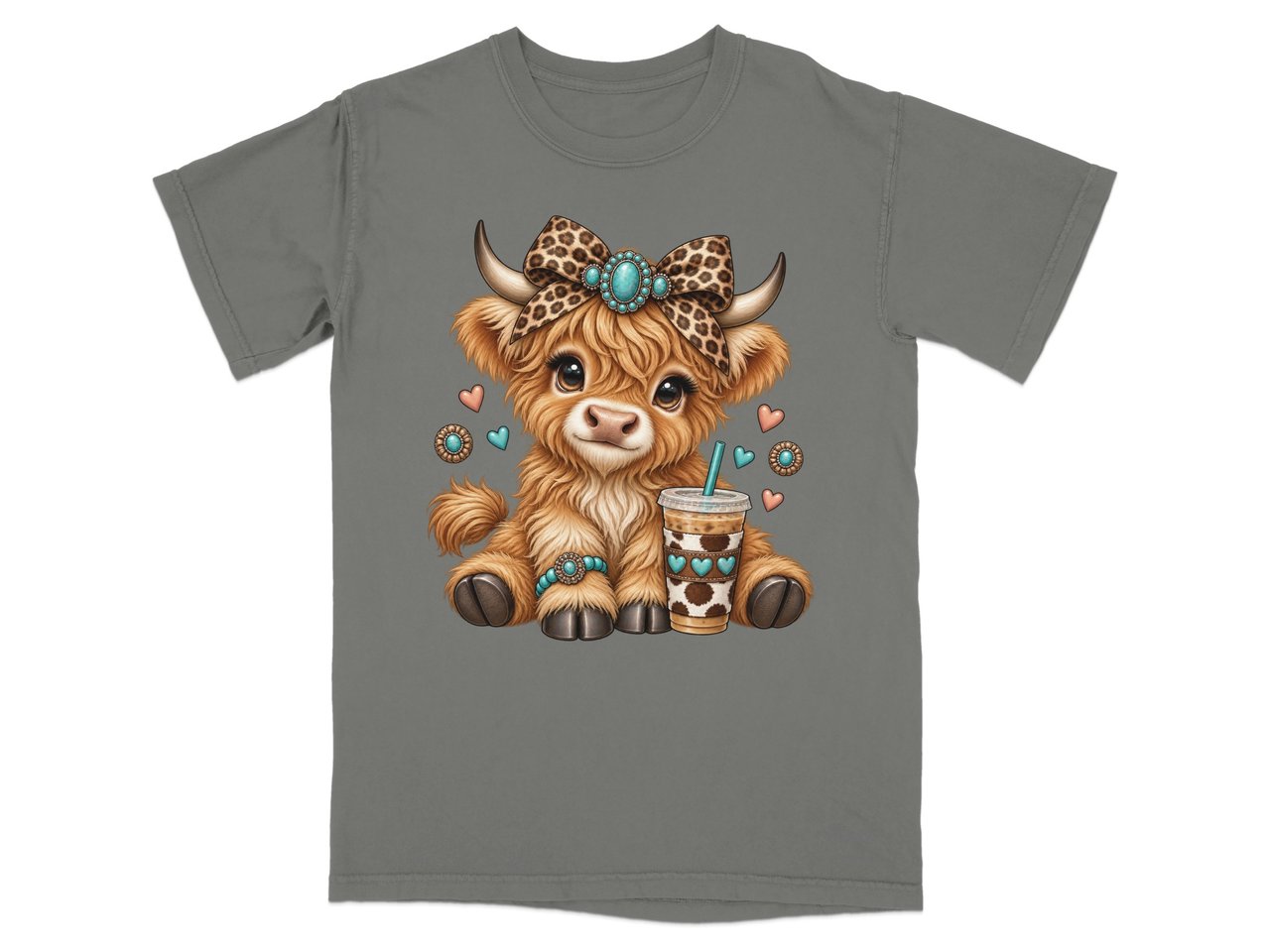 Cute Highland Cow Iced Coffee Tee