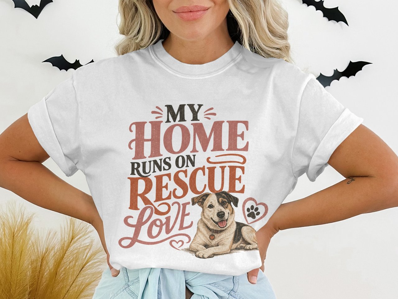My Home Runs on Rescue Love T-Shirt, Happy Rescue Dog Mama Tee, Adopt Don't Shop Shirt, Dog Lover Gift Top