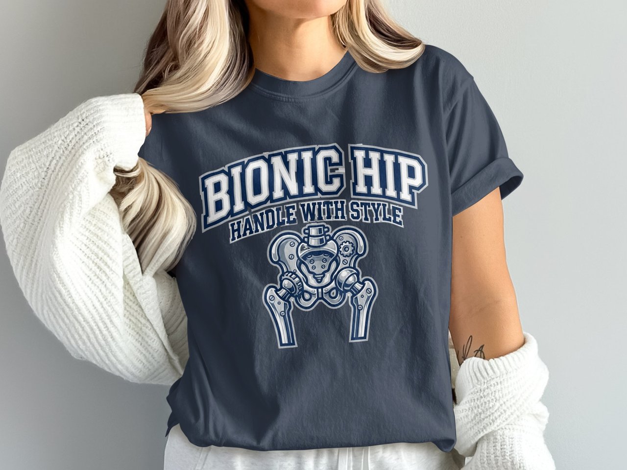 Bionic Hip T-Shirt: Mechanical Handle With Style Graphic, Hip Joint Replacement Design