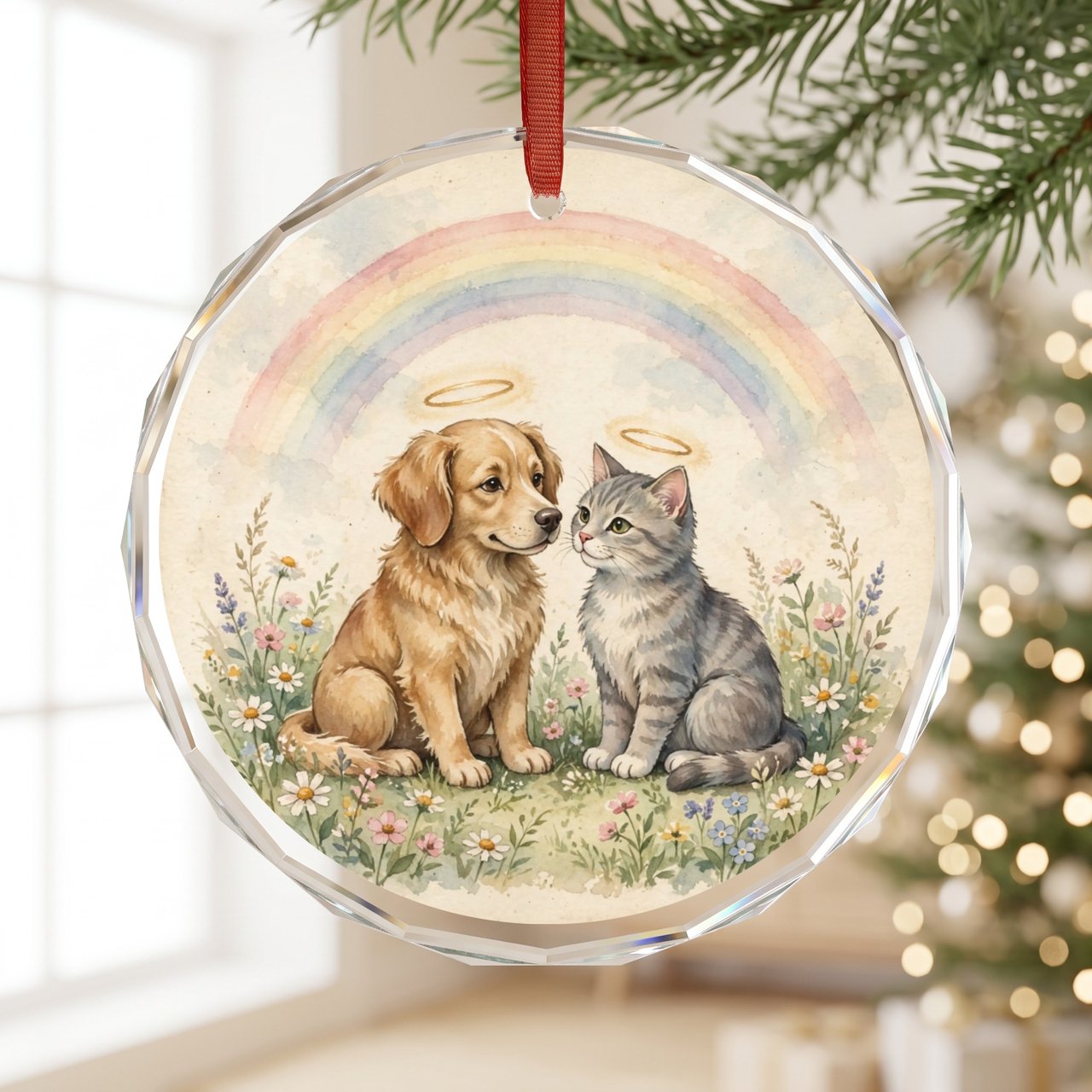 Dog And Cat Memorial Ornament | Best Friends Rainbow | Pet Loss Gift