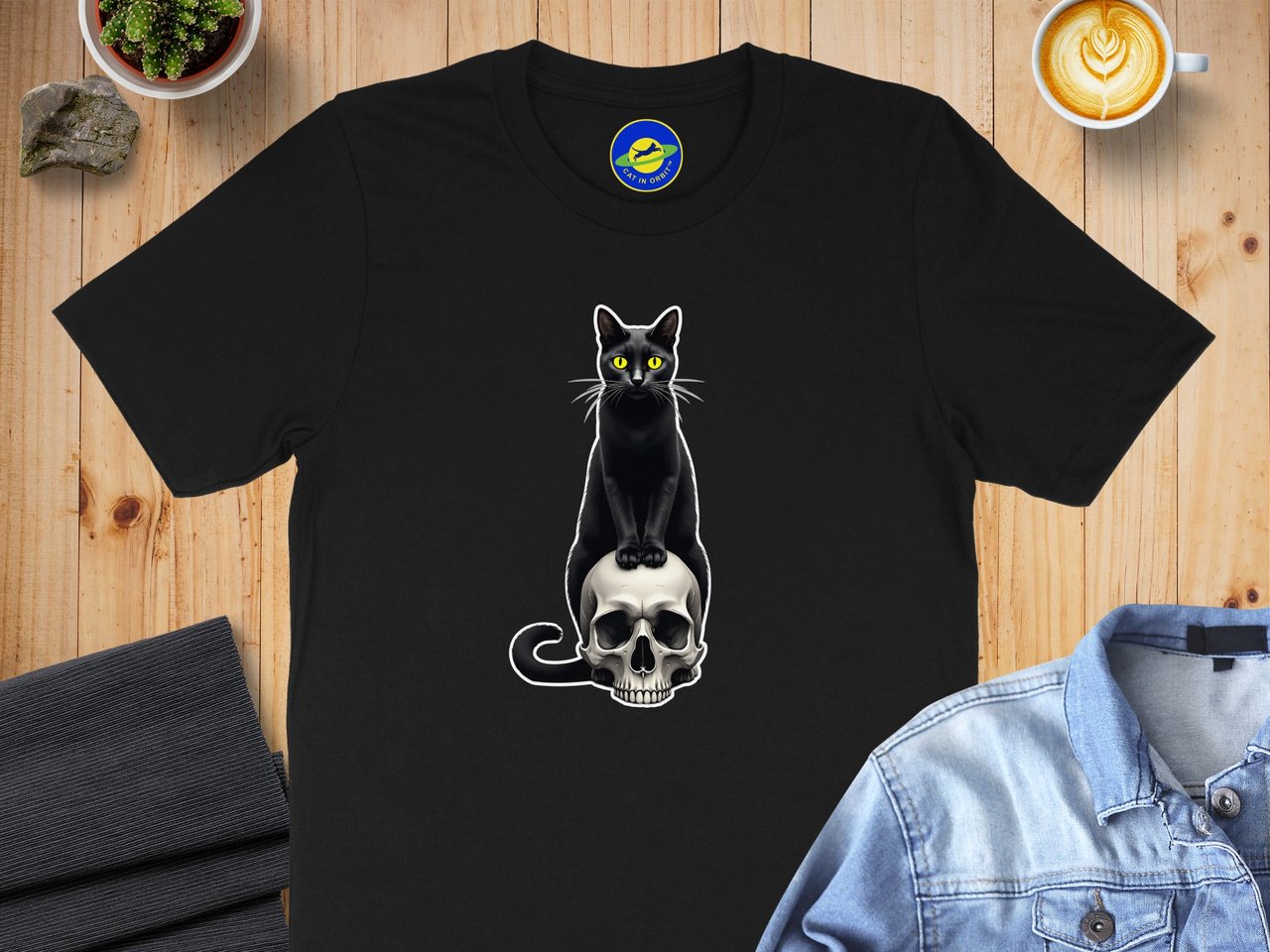 Mystic Black Cat Skull T-Shirt, Witchy Goth Cat Lover Shirt, Spooky Aesthetic Kitten Halloween Tee, Gothic Apparel Gift