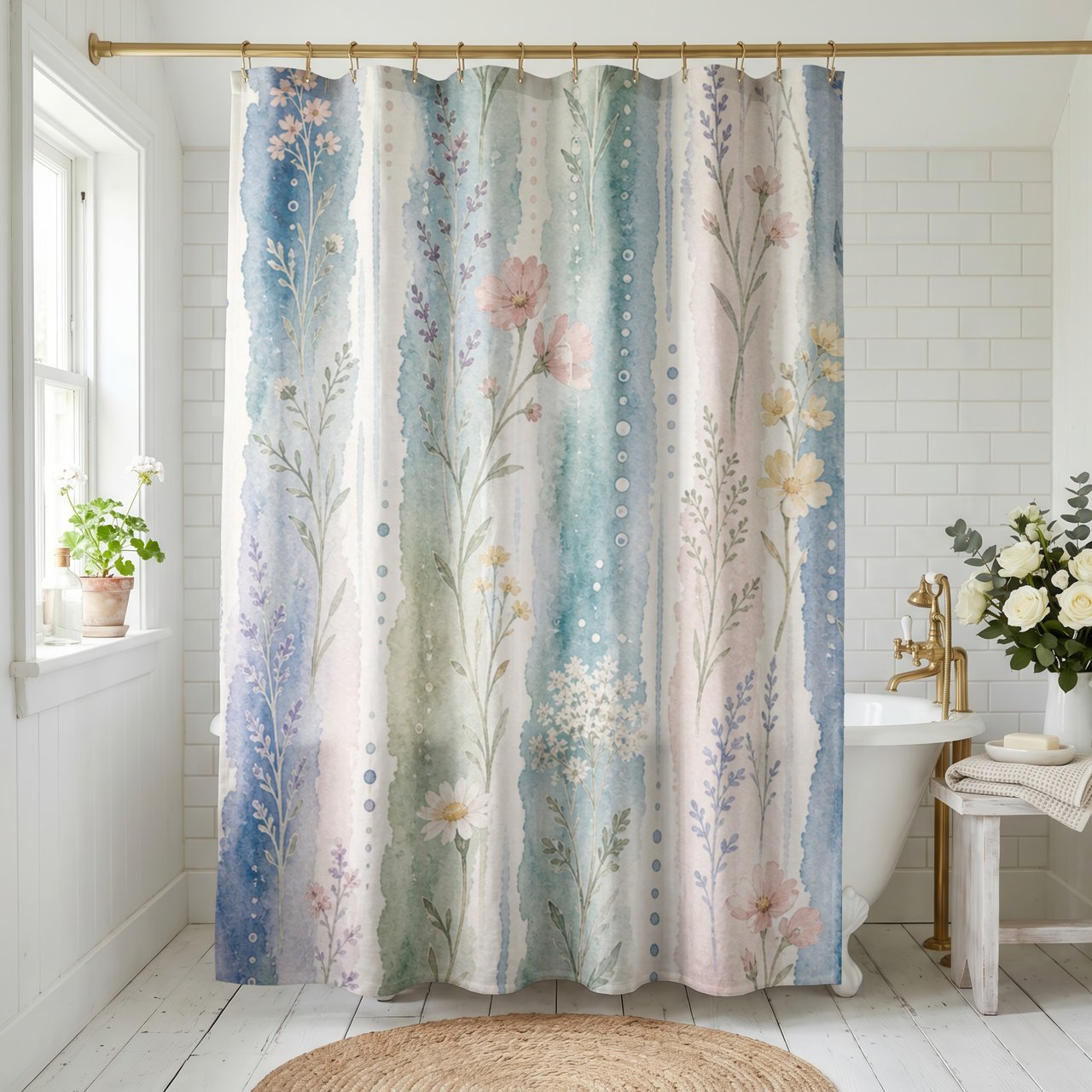 Watercolor Meadow Dreams Shower Curtain