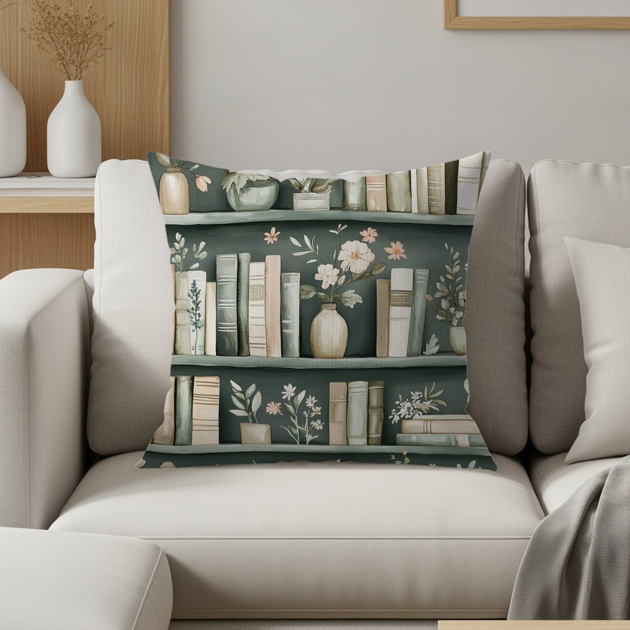 Bookshelf Throw Blanket: Floral Vases, Cozy Decor, Soft Home Accessory
