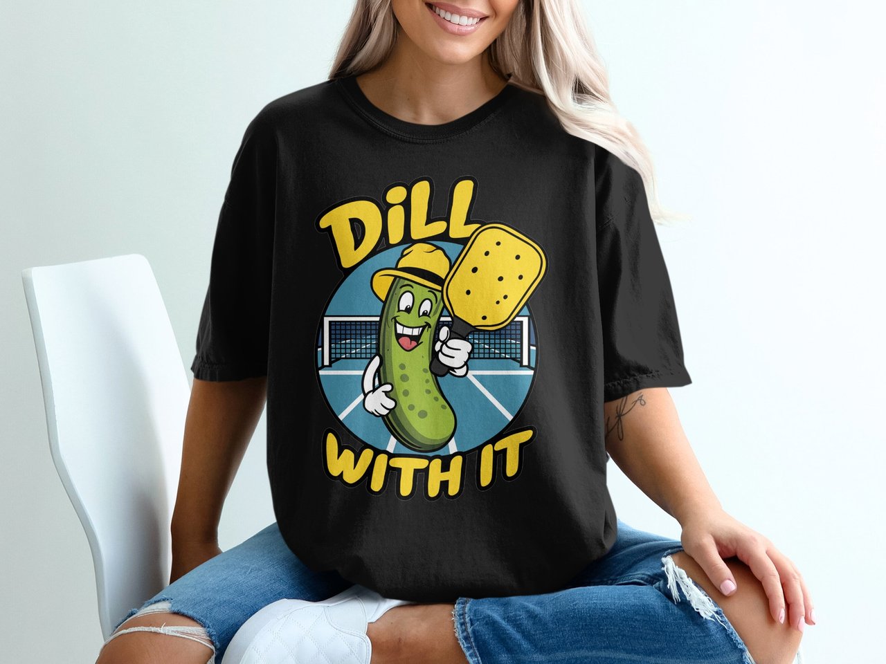 Pickleball Comfort Colors Shirt, Dill With It Funny Pickle Pun, Retro Court Player Vintage Graphic Tee