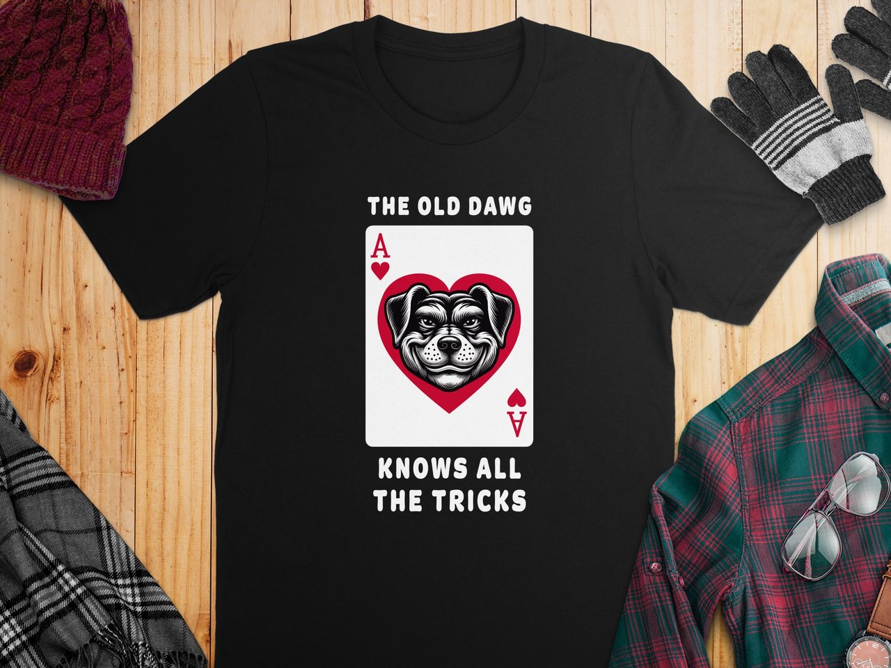 Unique Ace of Hearts Dog T-Shirt, Graphic Playing Card Tee, Old dawg Knows All Tricks Shirt