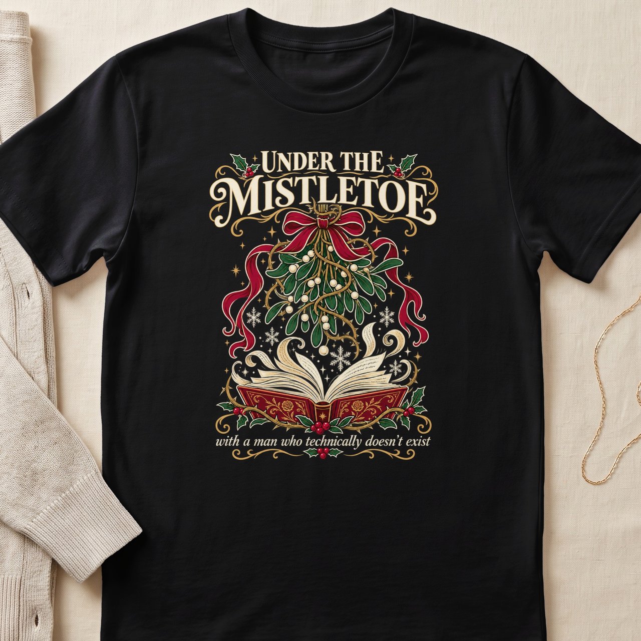 Under The Mistletoe Book Lover Tee