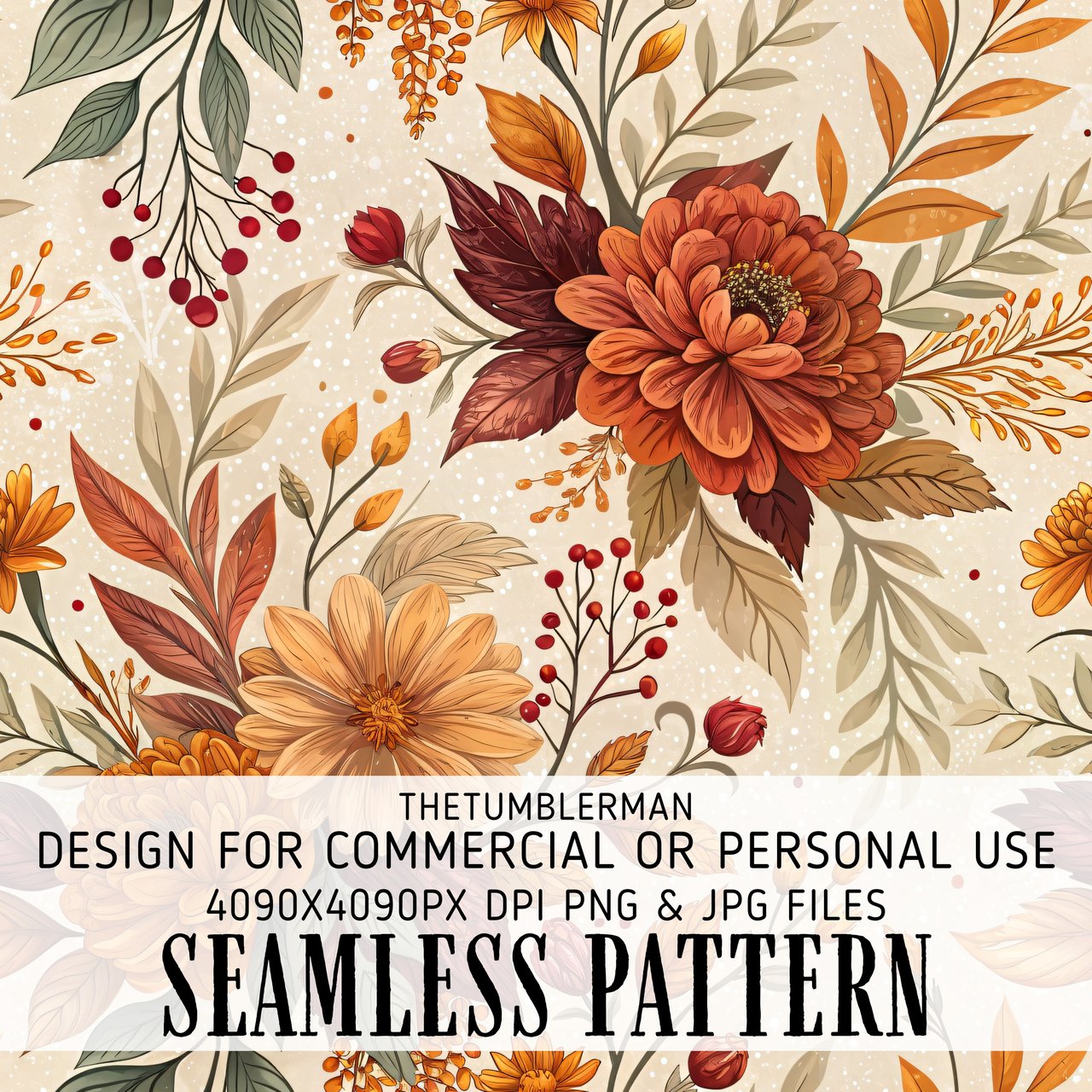 Fall Floral Tumbler Design, Digital Download, Autumn Flowers PNG, Watercolor Flower Backgrounds, Scrapbooking Paper, Junk Journal Pages