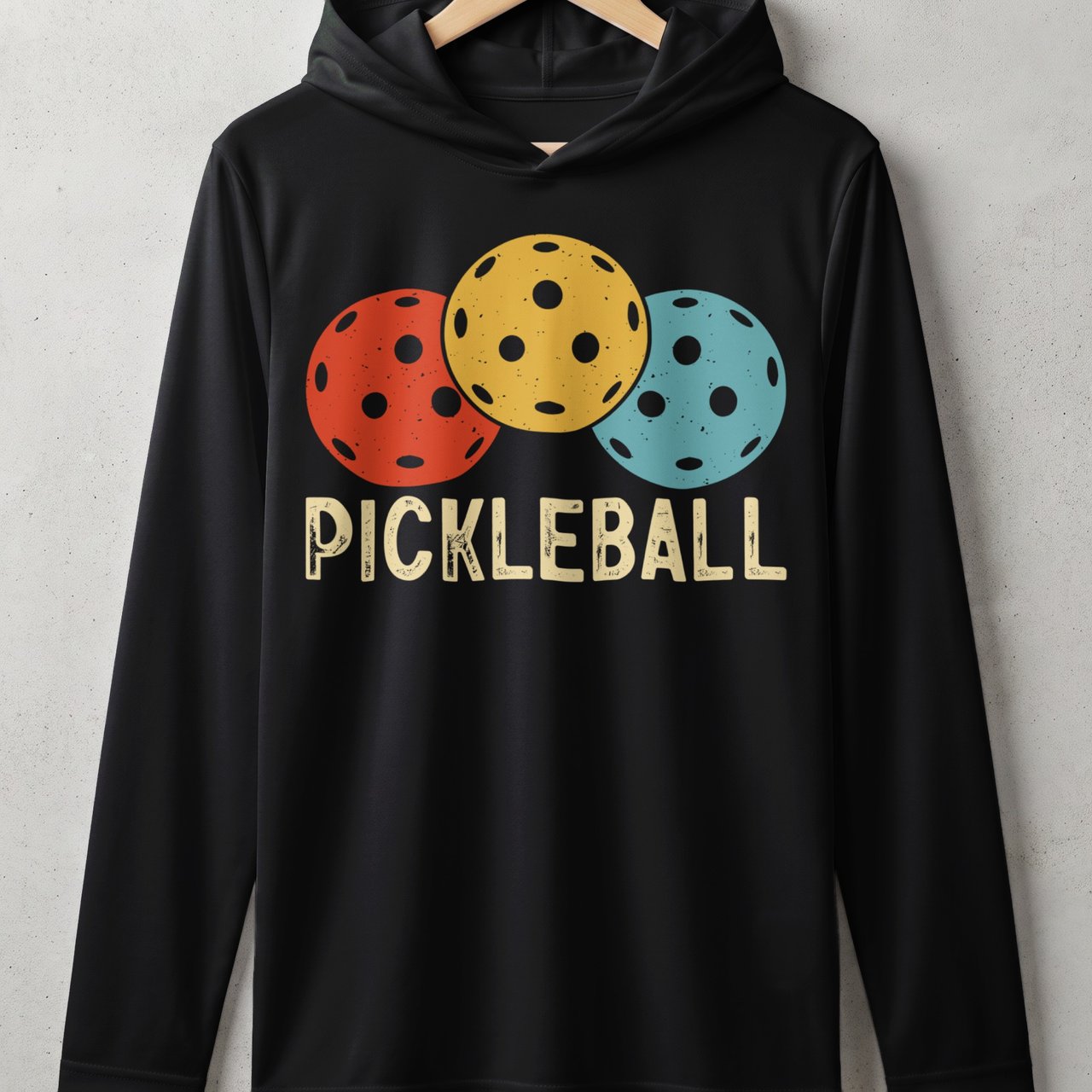 Pickleball Sport-Tek Performance Hood, Pickleball Tri-Color Vintage Balls Graphic, Lightweight Hoodie