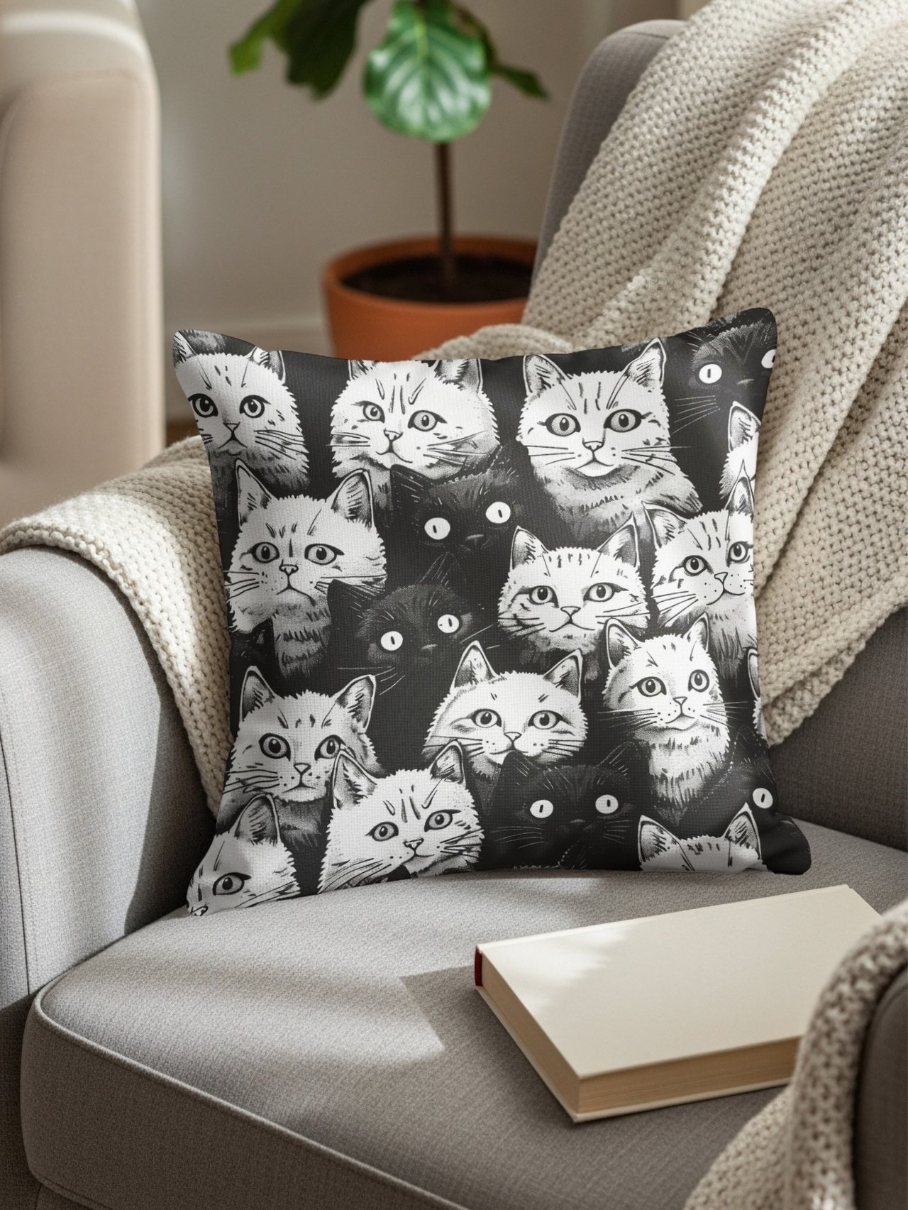 Cat Lover Gift, Black White Cat Tote Bags, Cat Throw Pillow, Cat IPhone Case, Cats Pattern, Cat lady Gift, Cat Art, Cat Mom Gift