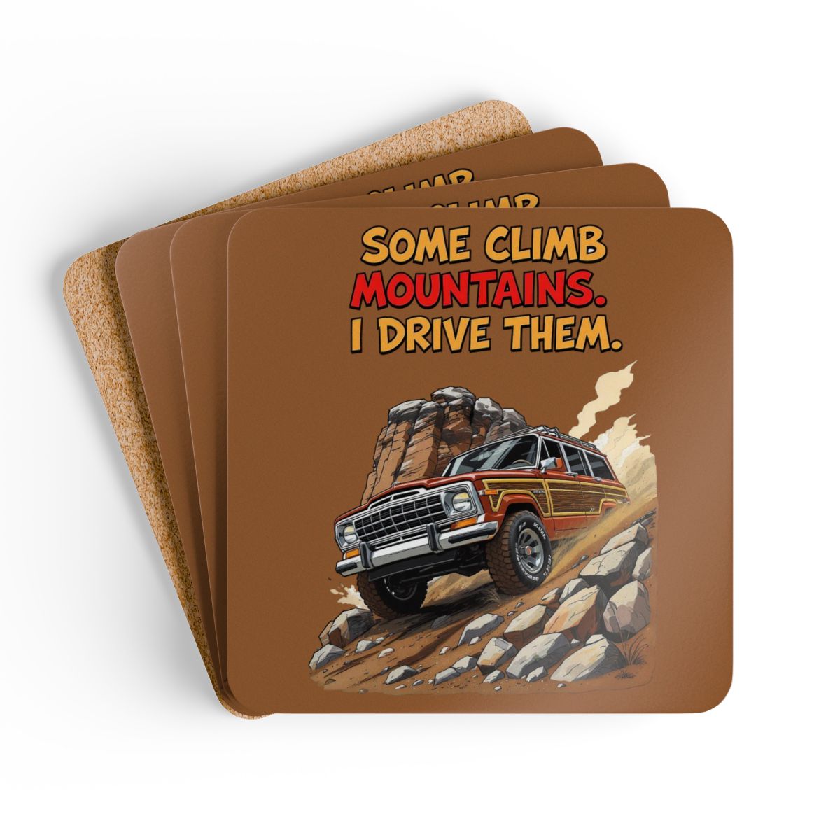Grand Wagoneer Corkwood Coaster Set, Off Roading, The Waggy, Funny Car Quote, Car Lover Gift, Unique Coasters, Petralla Shop