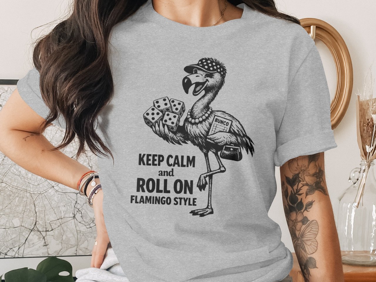 Roll On Flamingo Game Night Graphic T-Shirt