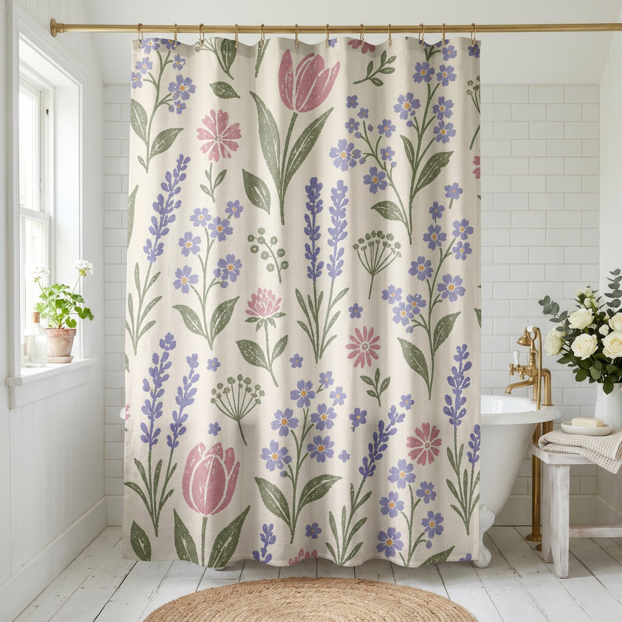 Whimsical Meadow Floral Shower Curtain
