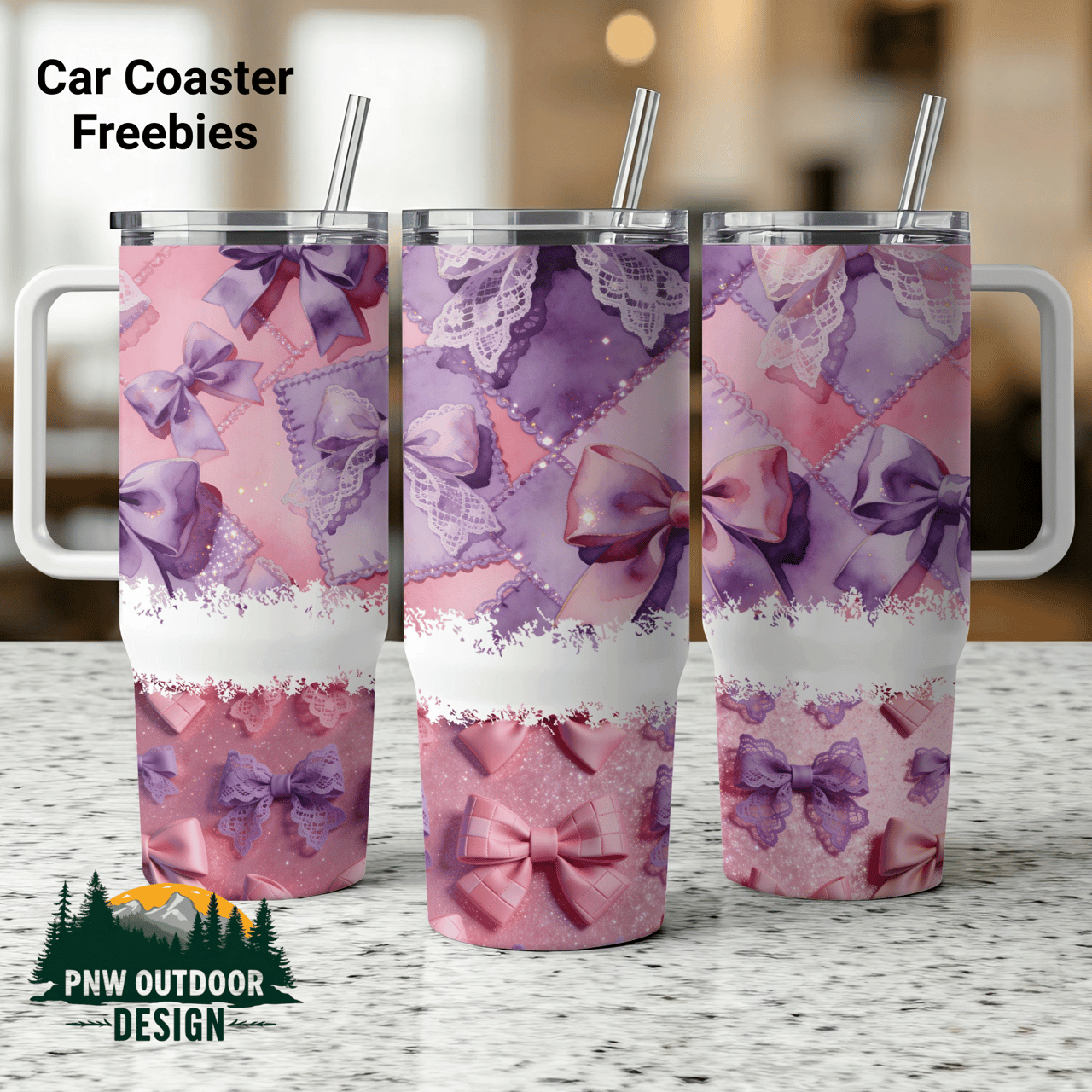 Bows Sublimation Wrap, 40oz Tumbler Design, Seamless, Distressed Tapered Digital Download, Pink and Purple Bows