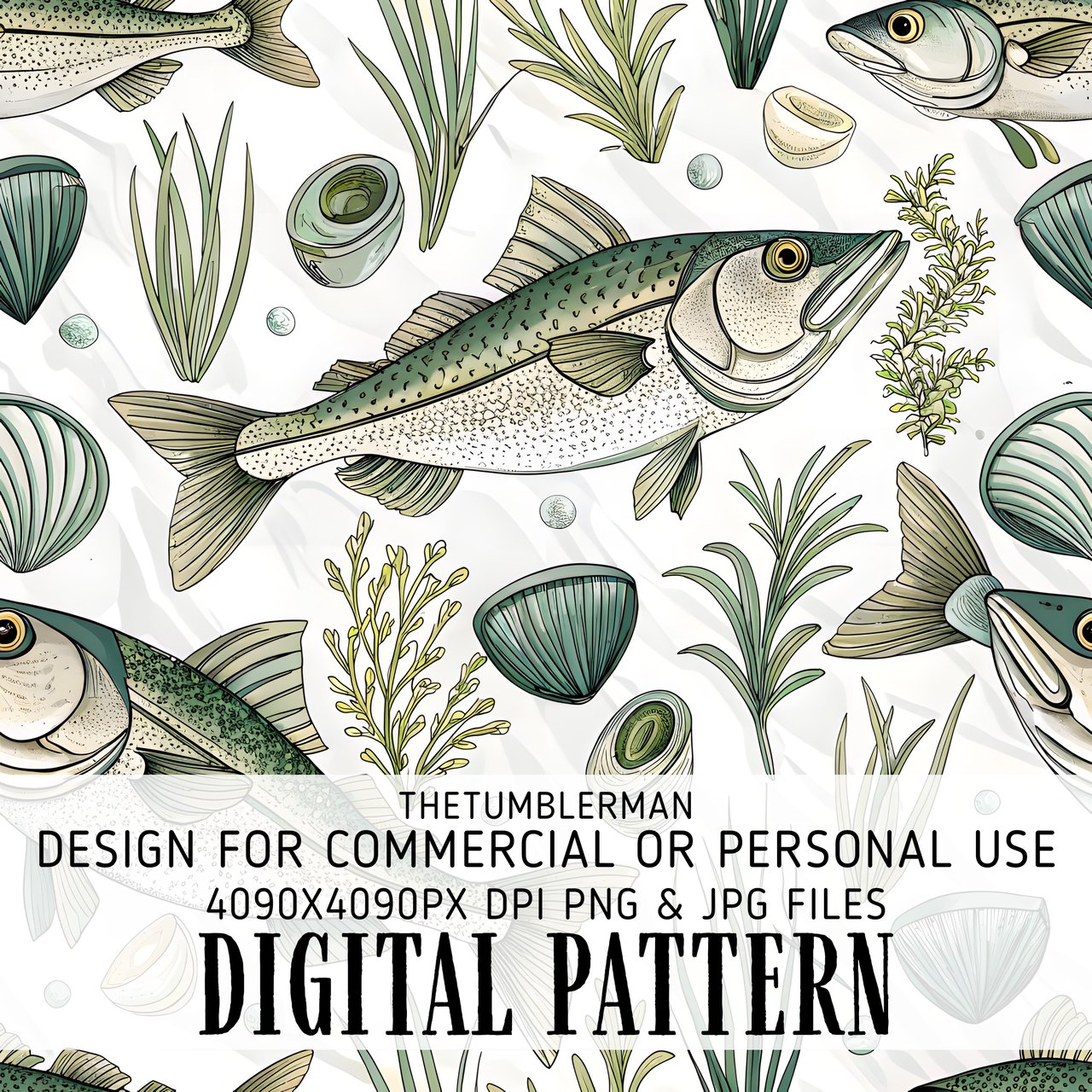 Digital Pattern Bundle, Fish Pattern, Digital Print, Fish Clipart, Fish Art, Seafood Illustration, Angling Artwork, Sea Life, Digital Bundle