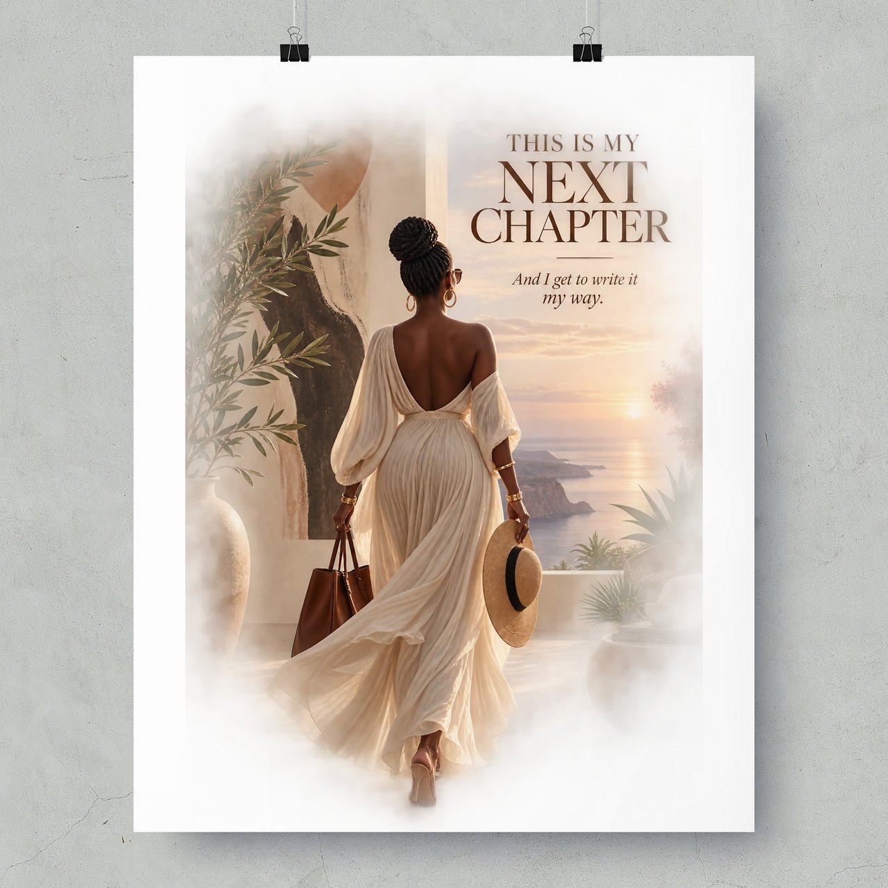 Next Chapter Wall Art Poster, Black Woman Luxury Travel Framed Poster, Soft Life Motivation Decor, Inspiring Quote Print Gift for Her