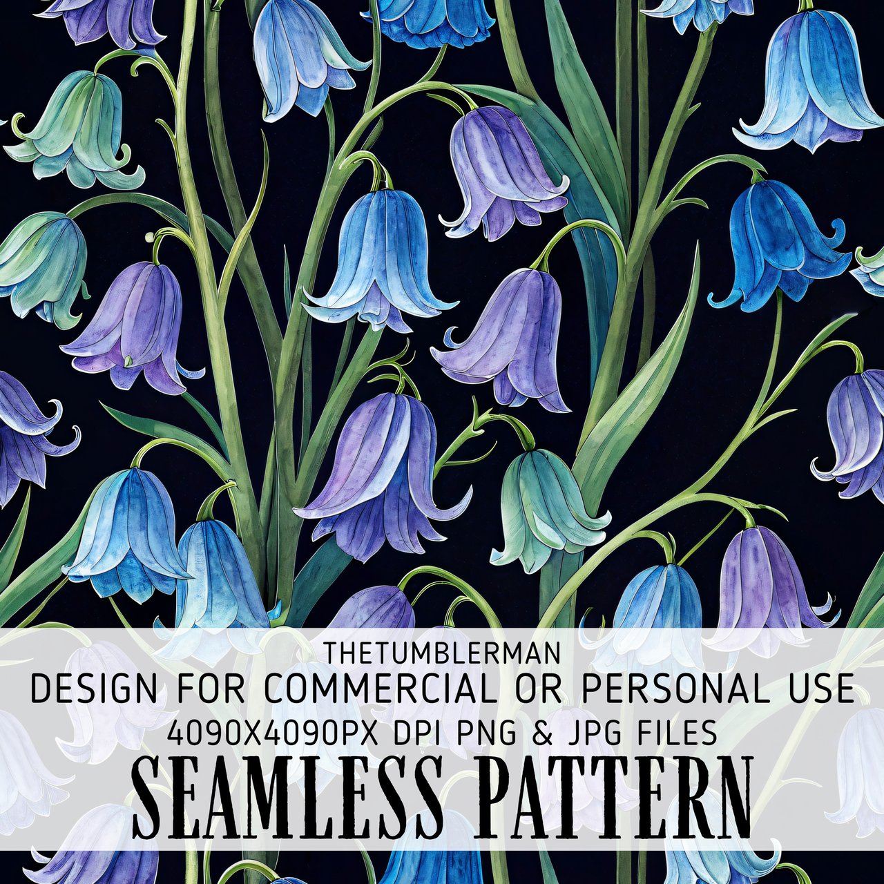 Bluebell Flowers Tumbler Design, Digital Paper Pack, Watercolor Floral Backgrounds, Printable PNG, Scrapbook Paper, Junk Journal