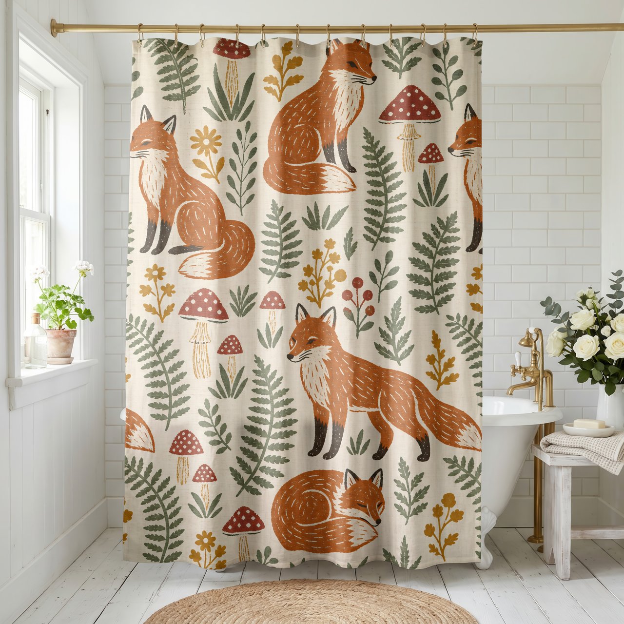 Whimsical Woodland Fox Shower Curtain