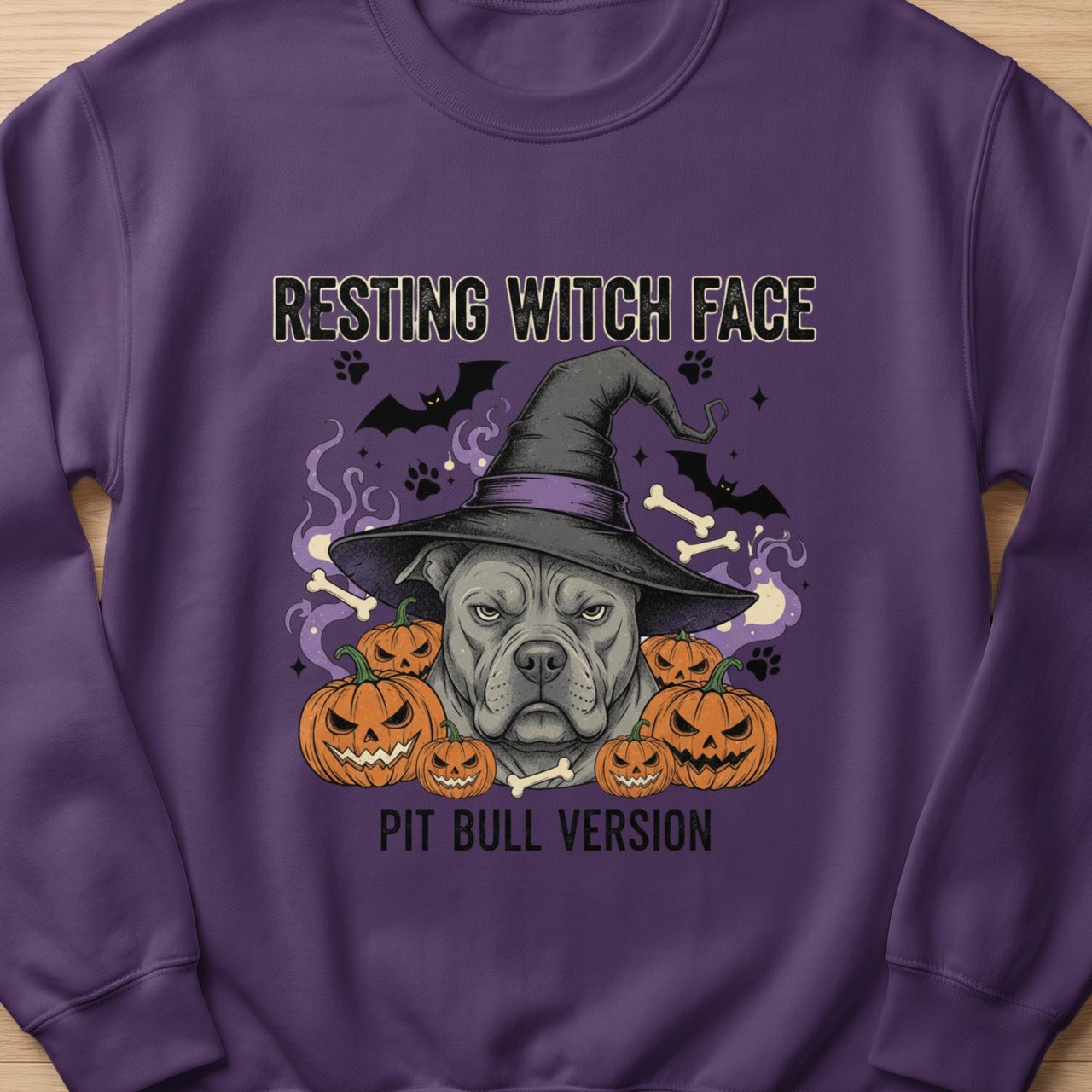 Resting Witch Face Pit Bull Sweatshirt | Halloween Pittie Shirt | Pit Bull Mom Gift | Bully Breed Apparel