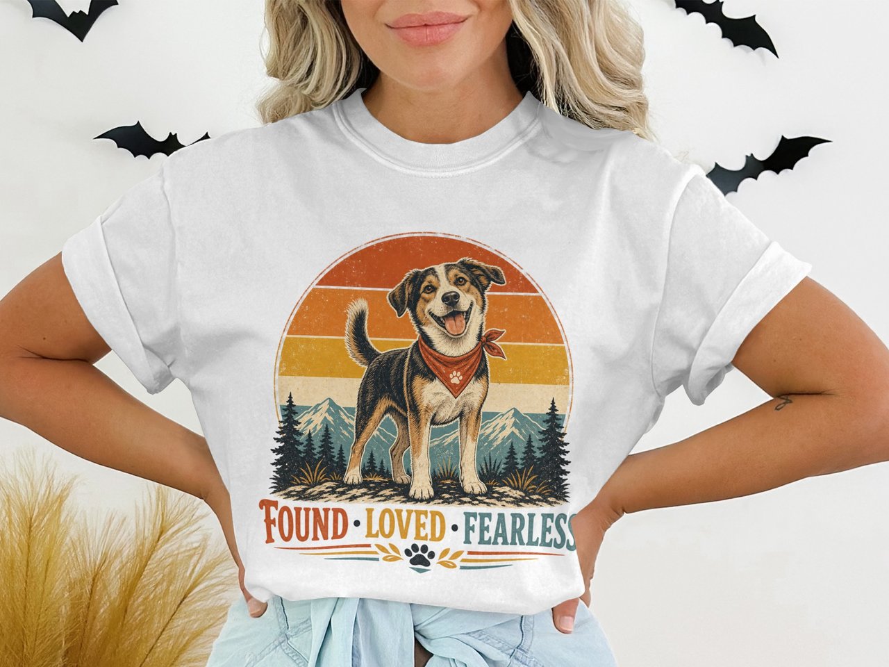 Found Loved Fearless Dog T-Shirt, Vintage Happy Rescue Dog Lover Tee, Retro Mountain Nature Graphic Tee Dog Mom Gift
