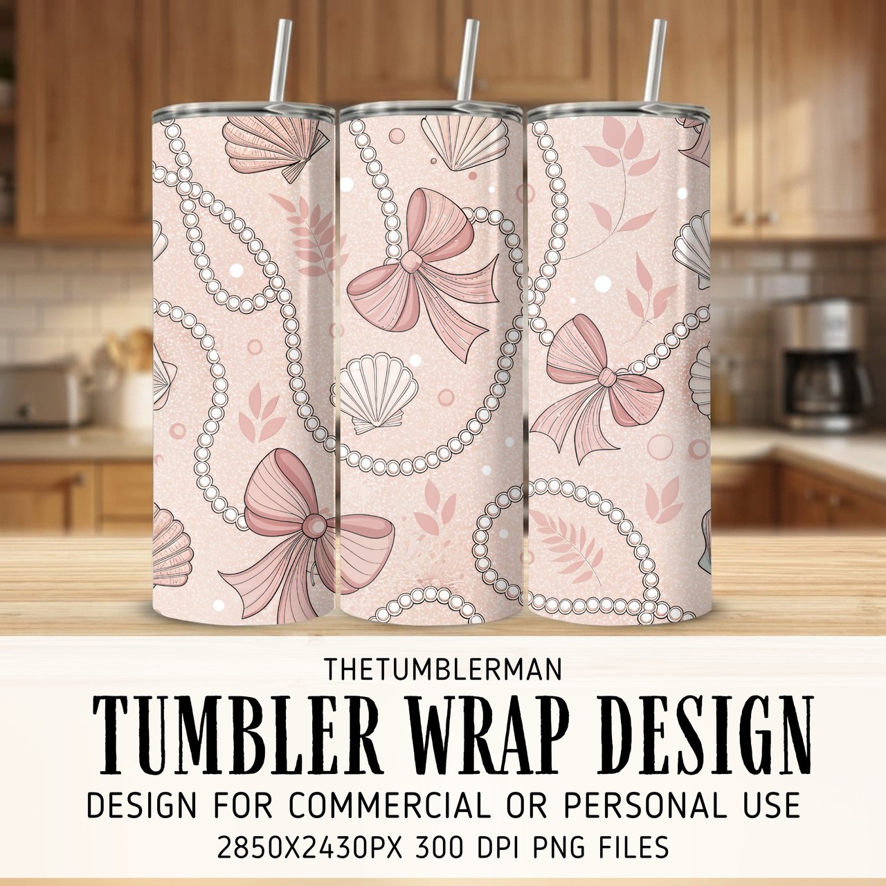 Whimsical Pearl Bow & Shell Digital Pattern Size Bundle Png