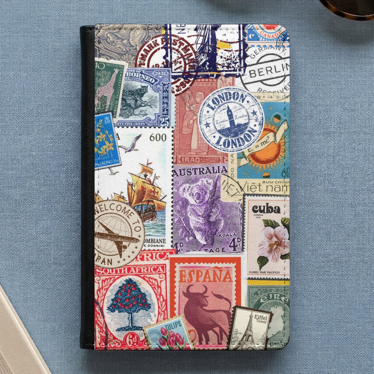 Vintage Travel Stamps Passport Cover