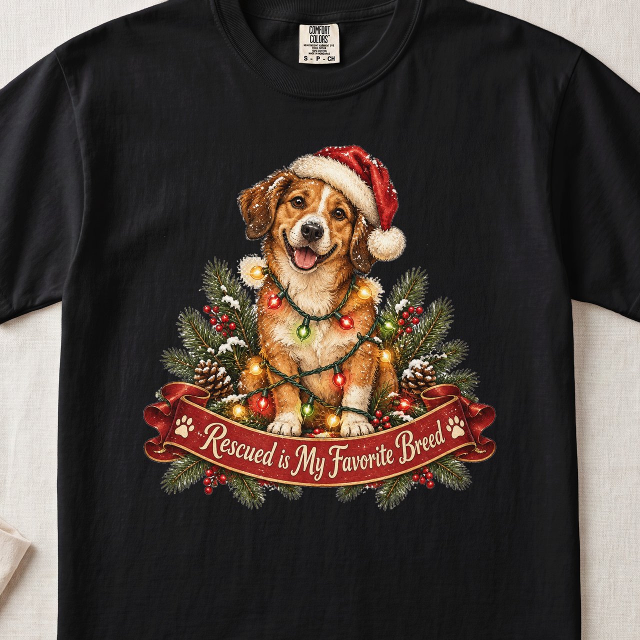 Rescued is My Favorite Breed Christmas Shirt – Holiday Rescue Tee
