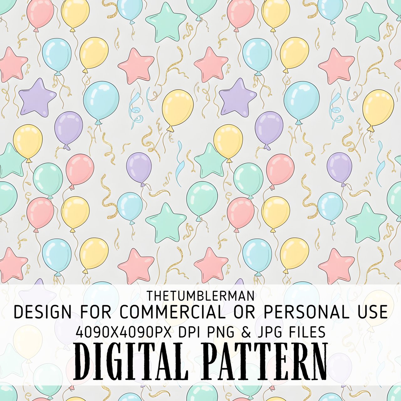 Digital Pattern, Digital Bundle, Balloon Pattern, Star Pattern, Party Pattern, Birthday Pattern, Pastel Pattern, Commercial Use Pattern