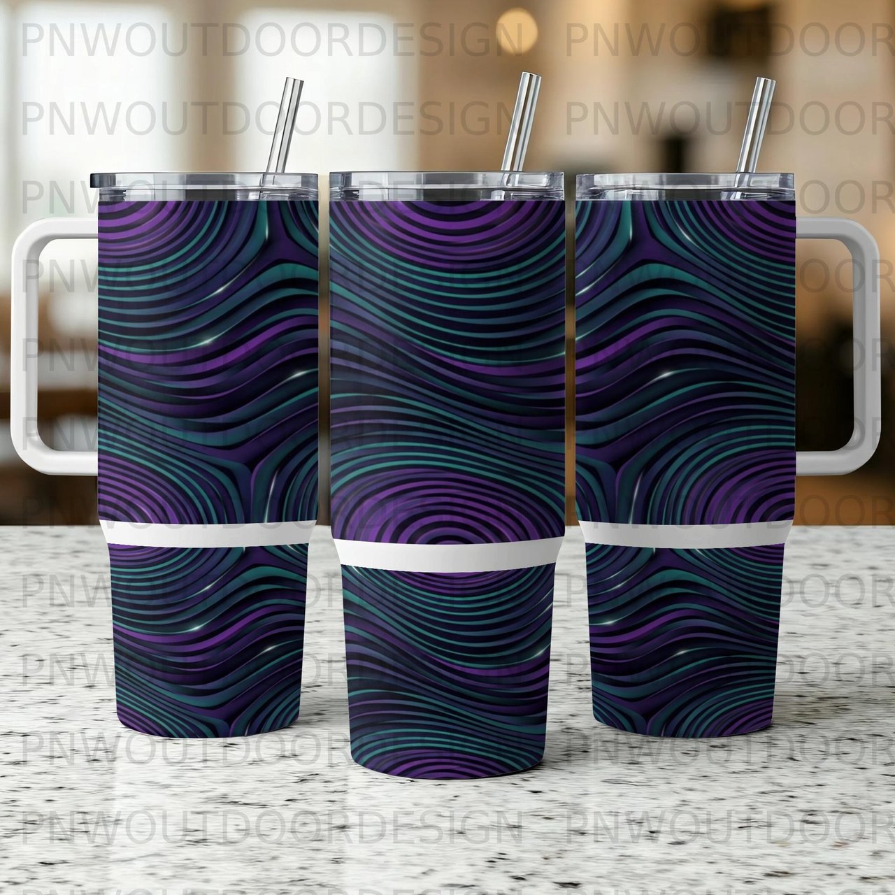 40oz Tumbler Wrap Digital, Seamless Sublimation Design, Motion Illusion Wavy Abstract, Purple Teal Distressed Tapered PNG, Free Car Coasters