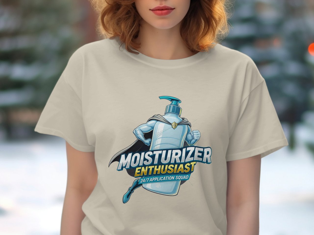 Moisturizer Enthusiast T-Shirt, Superhero Humor Tee, 24 7 Application Squad Shirt, Funny Skincare T-Shirt, Novelty Gift Idea