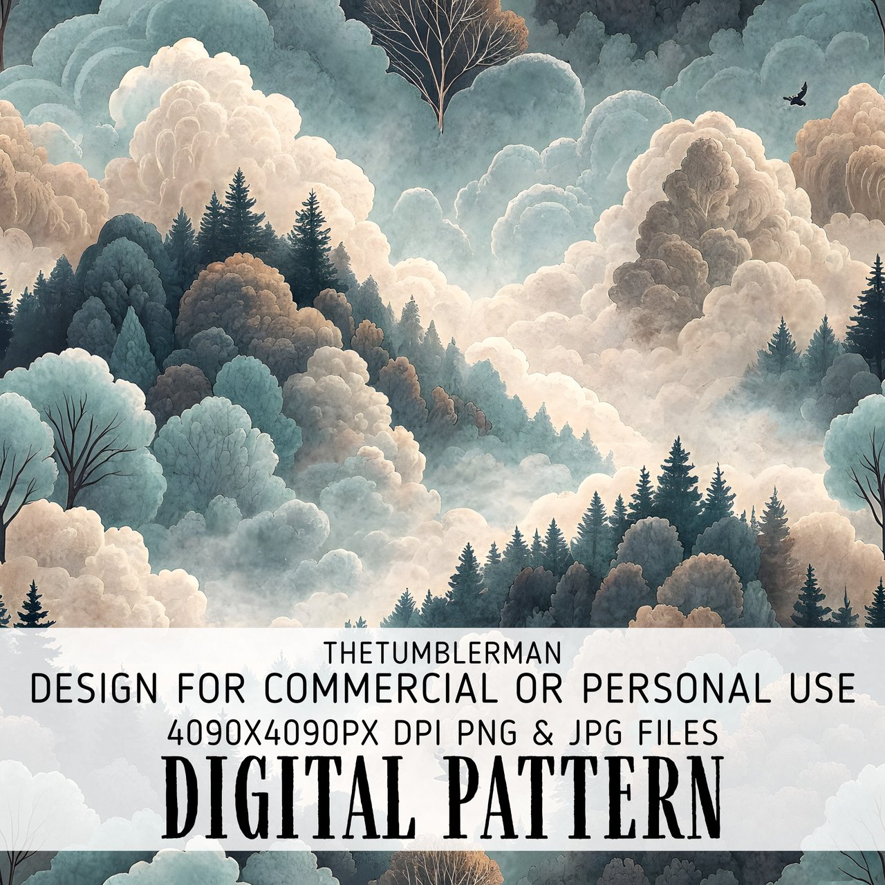 Digital Forest, Clouds, and Sky Pattern, Digital Landscape, Forest, Sky, Tree, Clouds, Digital Bundle Pattern, Digital Image for Commercial