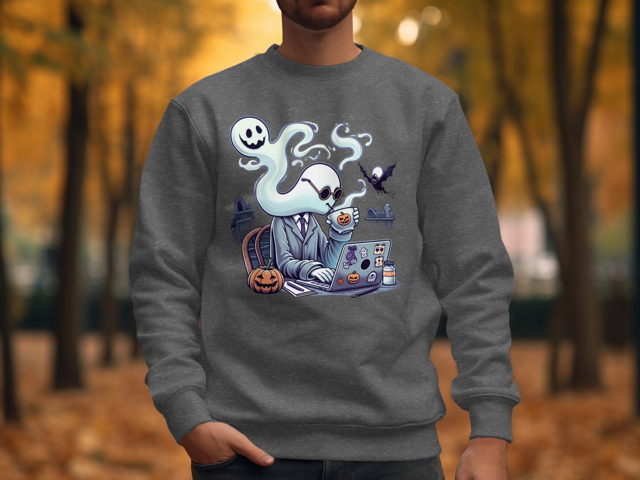 Funny Ghost Working T-Shirt, Halloween Vibes Shirt, Spooky Season Tee, Cute Ghost Design, Halloween Costume Shirt, Ghost Lover Apparel