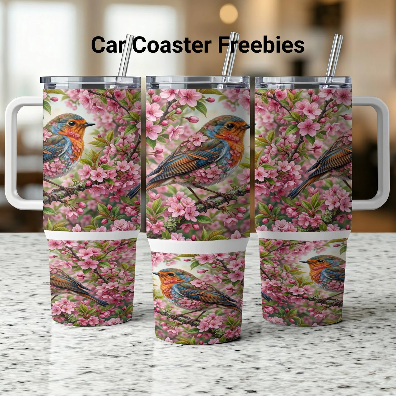 40oz Tumbler Wrap Digital Design, Cherry Blossom Bird Sublimation, Spring Floral Tumbler Wrap PNG, Nature Songbird Gift for Her