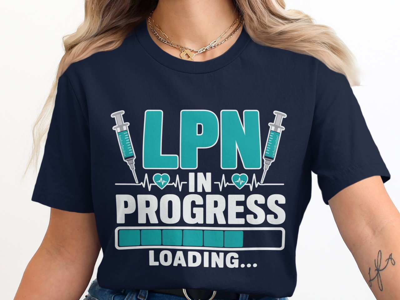 LPN T-Shirt: Future Practical Nurse, Nursing Student Loading Bar Design with Syringes