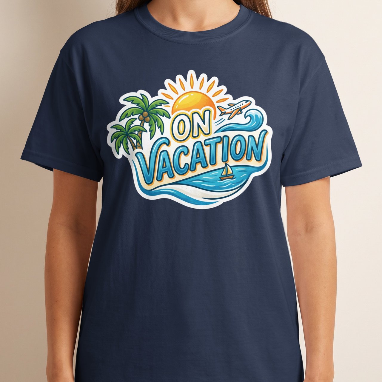 On Vacation Shirt, Summer Travel Tee, Beach Trip Outfit, Holiday Mode T-Shirt, Palm Tree Ocean Plane Graphic, Cruise Ready Top, Travel Lover