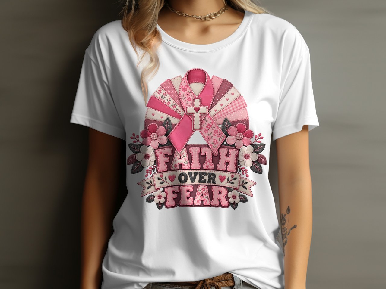 Faith Over Fear Pink Ribbon Tee