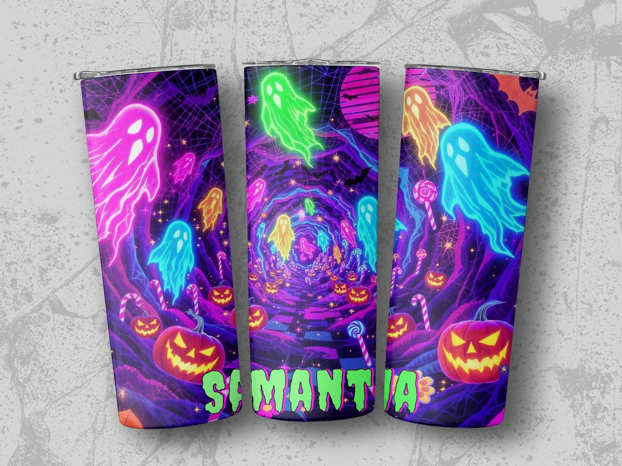 Personalized Halloween Tumbler, Spooky Ghosts Tumbler, Name Tumbler, Candy Corn, Halloween Party, Halloween Gift, Custom Tumbler