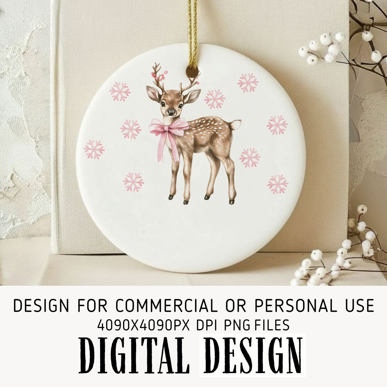 Baby Deer Christmas Ornament Digital