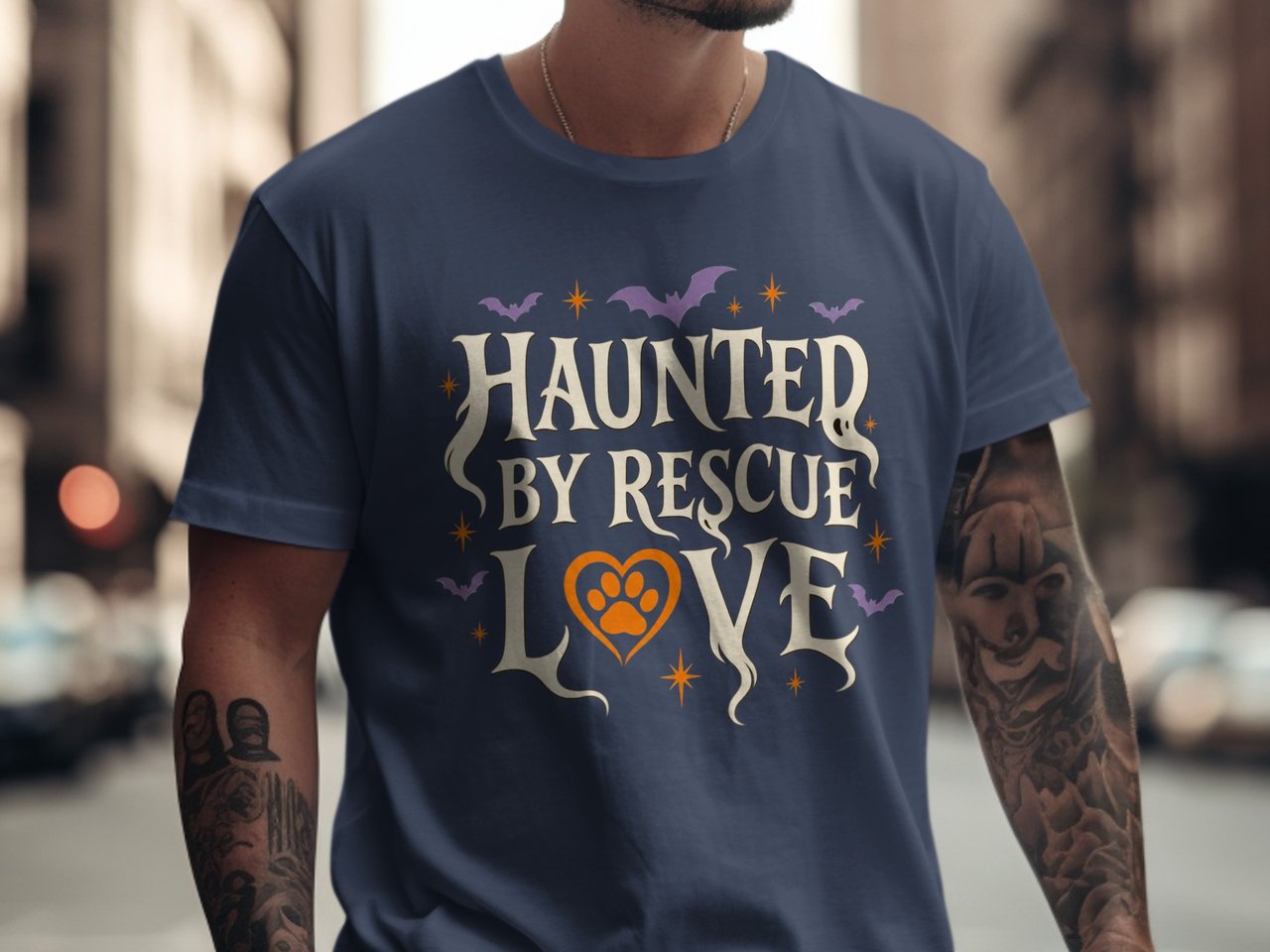 Haunted by Rescue Love T-Shirt, Spooky Halloween Pet Lover Shirt, Cute Dog Mom Cat Mom Rescue Animal Gift Tee